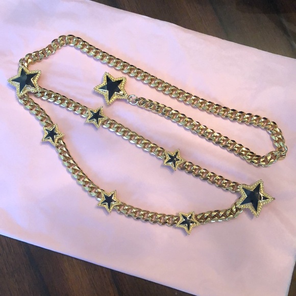 ⭐️ St. John gold chain, black enamel & gold beaded stars double layer 34” belt - Picture 8 of 9